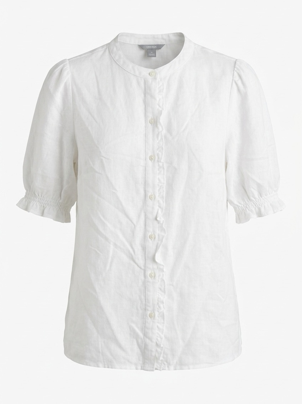 J. Crew White Ruffle-Front Button Blouse